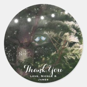 Pegatina Redonda Favor de boda personalizado Love Birds + Pine Tree