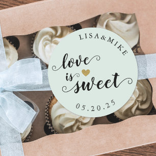 Pegatina Redonda Favor de boda rústico guión Sabio el amor es dulce