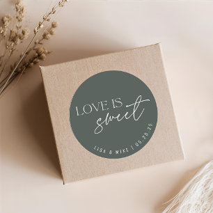 Pegatina Redonda Favor de boda Sage Love is Sweet