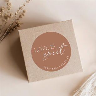 Pegatina Redonda Favor de boda Terracotta Love is Sweet