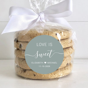 Pegatina Redonda Favor de Boda Verde Menta Dulce Amor