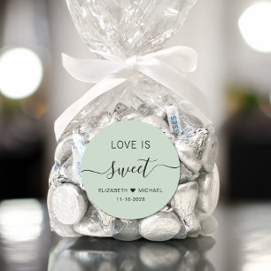 Pegatina Redonda Favor de Boda Verde Sage Dulce Amor