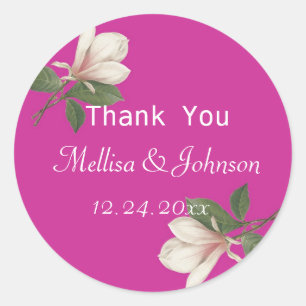 Pegatina Redonda favor de boda vintage magnolia rosa gracias
