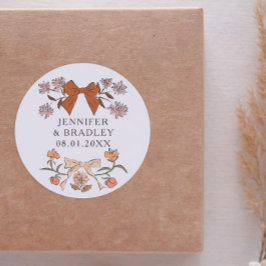 Pegatina Redonda Favor de Boho Terracotta Ribbons de Boda Floral
