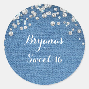 Pegatina Redonda Favor de Brillo Disperso Glam Denim y Diamantes