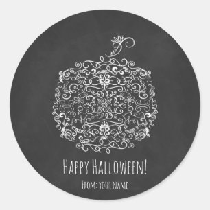 Pegatina Redonda Favor de calabaza de otoño de Halloween con pizarr