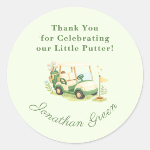 Pegatina Redonda Favor de Carrito de Golf Verde Salvia para Baby Sh