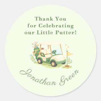 Pegatina Redonda Favor de Carrito de Golf Verde Salvia para Baby Sh