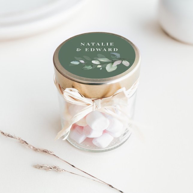 Pegatina Redonda Favor de casamiento de follaje acuático (Subido por el creador)