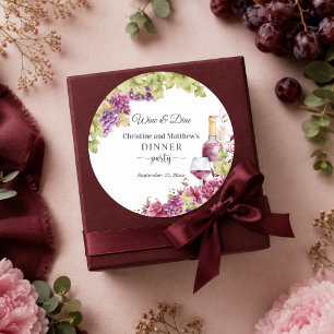 Pegatina Redonda Favor de cena Chic Wine and Dine