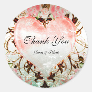 Pegatina Redonda Favor de corazón floral vintage elegante ornamenta