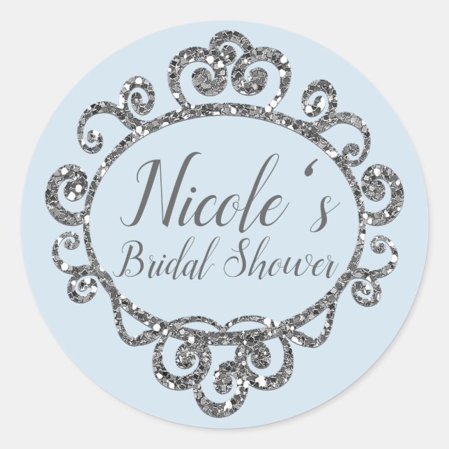 Pegatina Redonda Favor de cumpleaños con brillo de plata (Anverso)