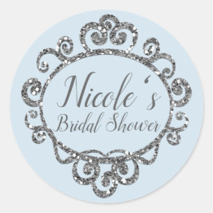 Pegatina Redonda Favor de cumpleaños con brillo de plata