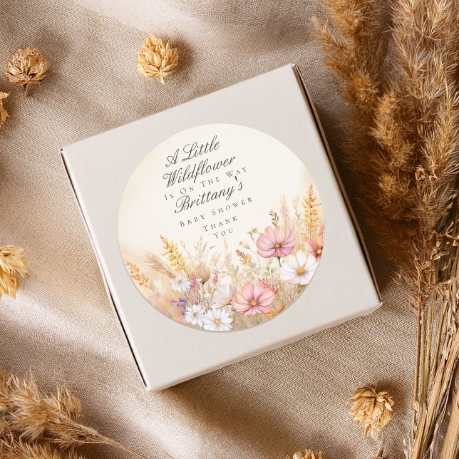 Pegatina Redonda Favor de Cumpleaños de bebé de Pradera de Otoño El (Elegant autumn meadow baby shower favor round sticker with watercolor cosmos and botanicals)
