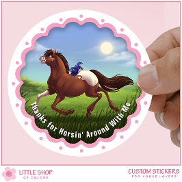 Pegatina Redonda Favor de Cumpleaños de Caballo Appaloosa Agradecim