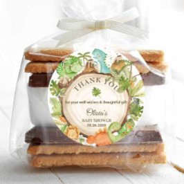 Pegatina Redonda Favor de cumpleaños de dinosaurio simpático lindo