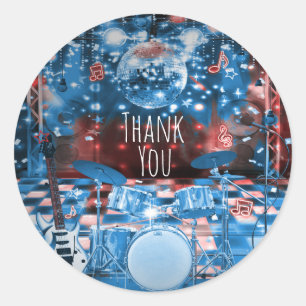 Pegatina Redonda Favor de cumpleaños de estrella de rock musical y 