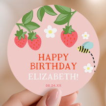 Favor de cumpleaños de fresa rosa Gracias