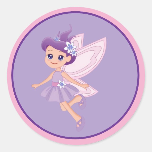Pegatina Redonda Favor de Cumpleaños de Hada Princesa Caprichosa  (Anverso)