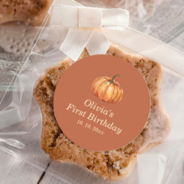 Pegatina Redonda Favor de cumpleaños de la calabaza de otoño