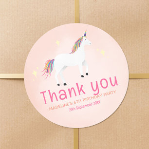 Pegatina Redonda Favor de cumpleaños de niñas lindo unicornio agrad