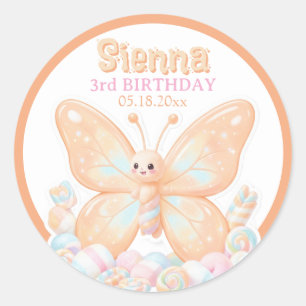 Pegatina Redonda Favor de cumpleaños de sorbete de melocotón dulce 