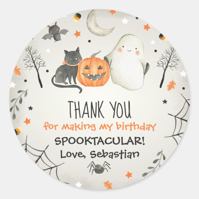 Pegatina Redonda Favor de cumpleaños hábil fantasma Spooktacular de (Anverso)