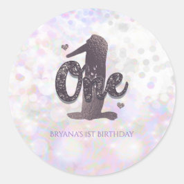 Pegatina Redonda Favor de cumpleaños Iridescent Sparkle One 1er cum