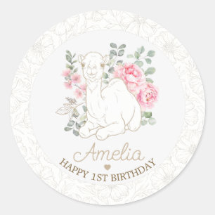 Pegatina Redonda Favor de cumpleaños número 1 boho desierto neutral