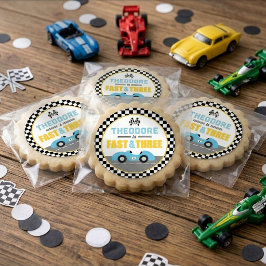 Pegatina Redonda Favor de cumpleaños número 3 de coche de carreras 