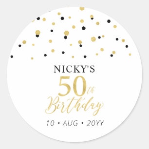 Pegatina Redonda Favor de cumpleaños número 50 con confeti dorado y