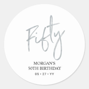 Pegatina Redonda Favor de cumpleaños número 50 plateado Gracias