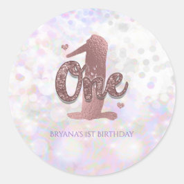 Pegatina Redonda Favor de cumpleaños número uno Iridescent Sparkle