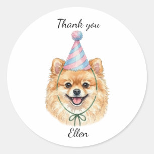 Pegatina Redonda Favor de Cumpleaños Personalizado de Pomerania Ado