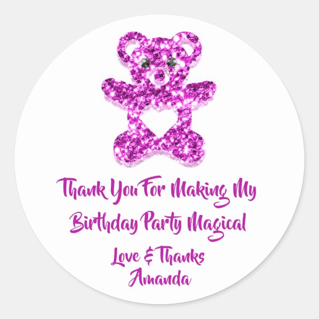 Pegatina Redonda Favor de cumpleaños Pinky Corazón Bebé Oso dulce (Anverso)