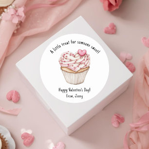 Pegatina Redonda Favor de Cupcake de San Valentín Rosa
