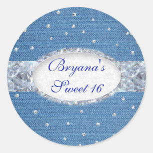 Pegatina Redonda Favor de Denim & Diamonds Glam Brillo Disperso