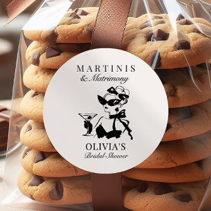 Pegatina Redonda Favor de Desayuno Nupcial Elegantes Martinis & Mat