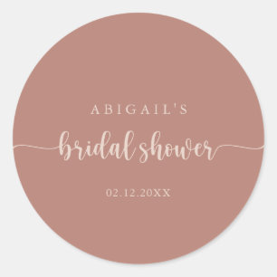 Pegatina Redonda Favor de ducha de boda de terracota caligráfica