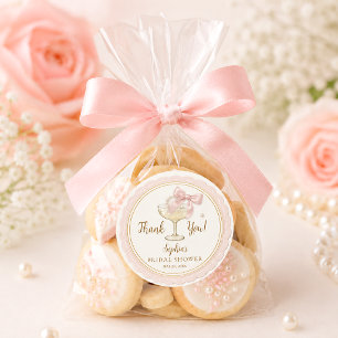 Pegatina Redonda Favor de Ducha de Novia Coquette Perlas y Prosecco