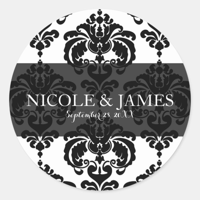 Pegatina Redonda Favor de evento de matrimonio de venado de Damask  (Anverso)