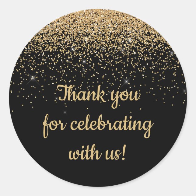 Pegatina Redonda Favor de fiesta de aniversario personalizado negro (Anverso)