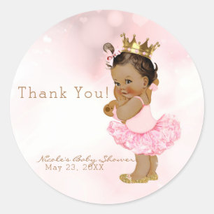 Pegatina Redonda Favor de Fiesta de Bebé Niña Princesa Rosa Vintage