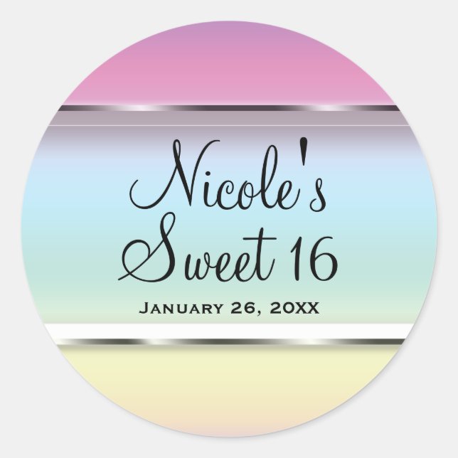 Pegatina Redonda Favor de fiesta de boda de perla pastel de arcoíri (Anverso)