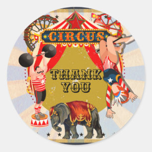 Pegatina Redonda Favor de fiesta de cumpleaños de circo retro vinta