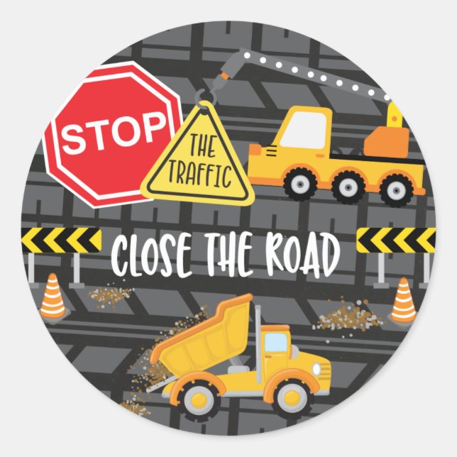 Pegatina Redonda Favor de fiesta de cumpleaños de construcción (Anverso)