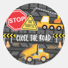 Pegatina Redonda Favor de fiesta de cumpleaños de construcción