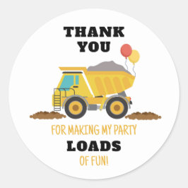 Pegatina Redonda Favor de fiesta de cumpleaños de construcción