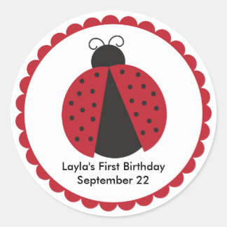 Pegatina Redonda Favor de fiesta de cumpleaños de Cute Ladybug