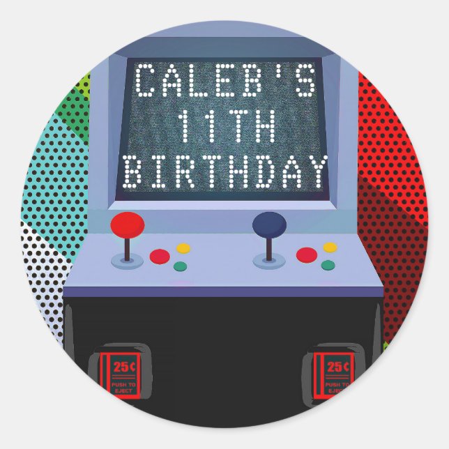 Pegatina Redonda Favor de fiesta de cumpleaños de juego de arcade (Anverso)